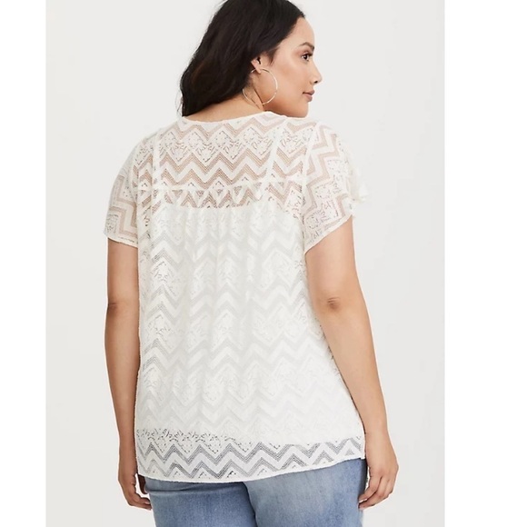 Torrid 2 LACE TIE NECK BLOUSE cream bone color off white - Picture 2 of 9